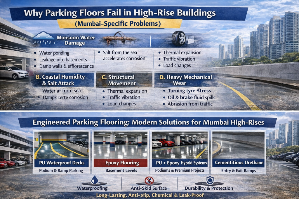 modern parking flooring mumbai,parking flooring solutions mumbai,car parking flooring mumbai,epoxy parking flooring,vdf trimix flooring,concrete parking flooring,basement parking flooring,anti skid parking flooring,high rise parking flooring,industrial parking flooring mumbai,parking floor coating,durable parking flooring syst