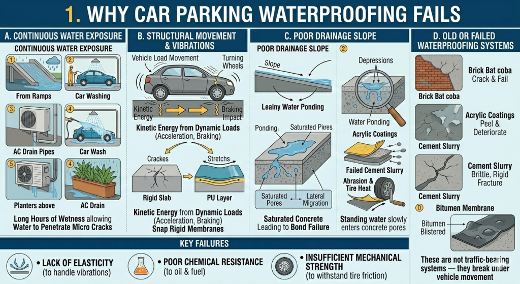 Why Car Parking Waterproofing Fails