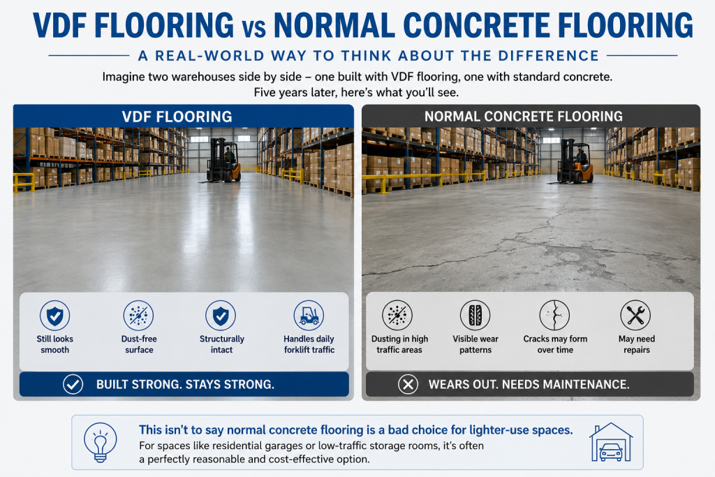 VDF Flooring vs. Standard Concrete in Real Life