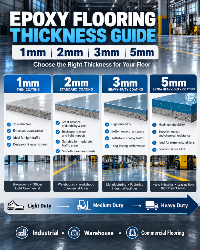 Epoxy Flooring Thickness Guide: 1mm, 2mm, 3mm & 5mm Explained
