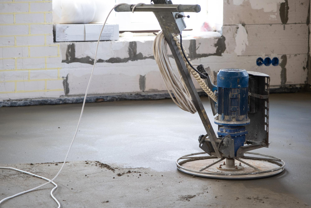 Heavy machinery floor repair in an industrial factory