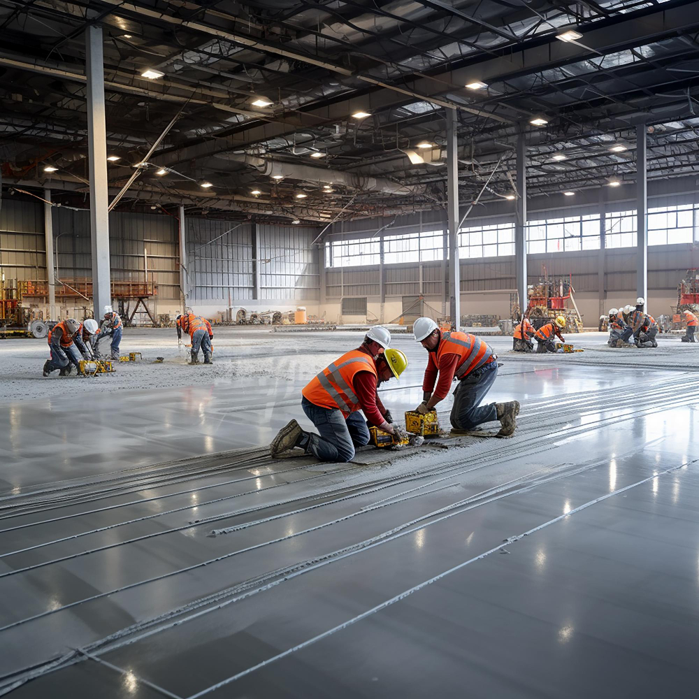 Warehouse floor repair on damaged industrial concrete flooring