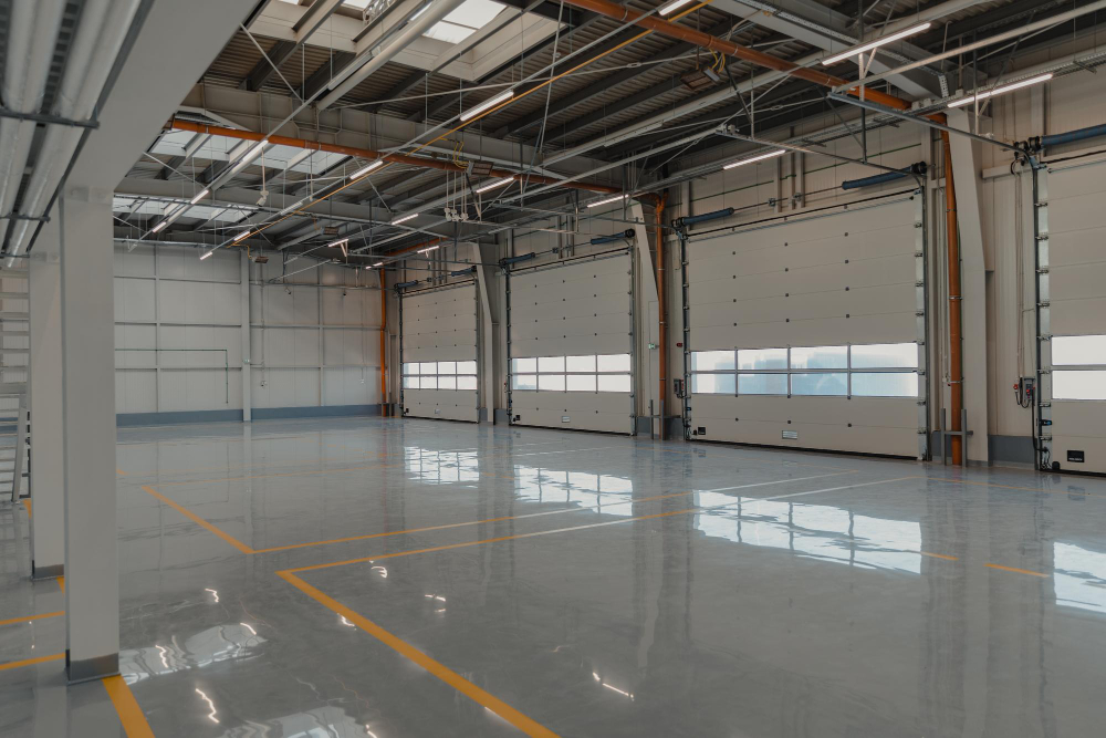 Warehouse flooring designed for forklift traffic and pallet movement