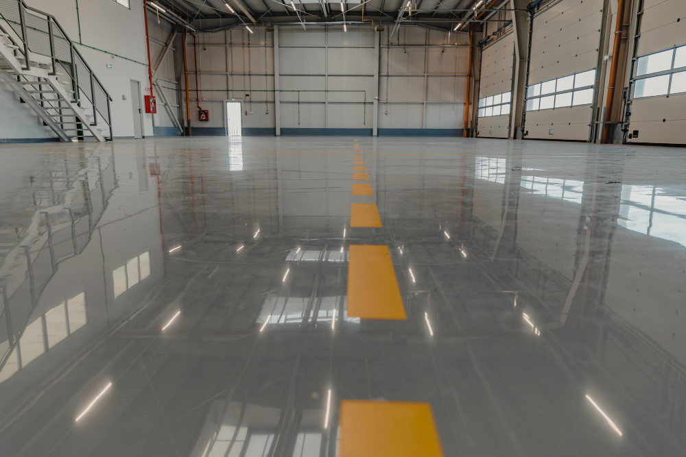 Warehouse flooring for an industrial storage and logistics facility